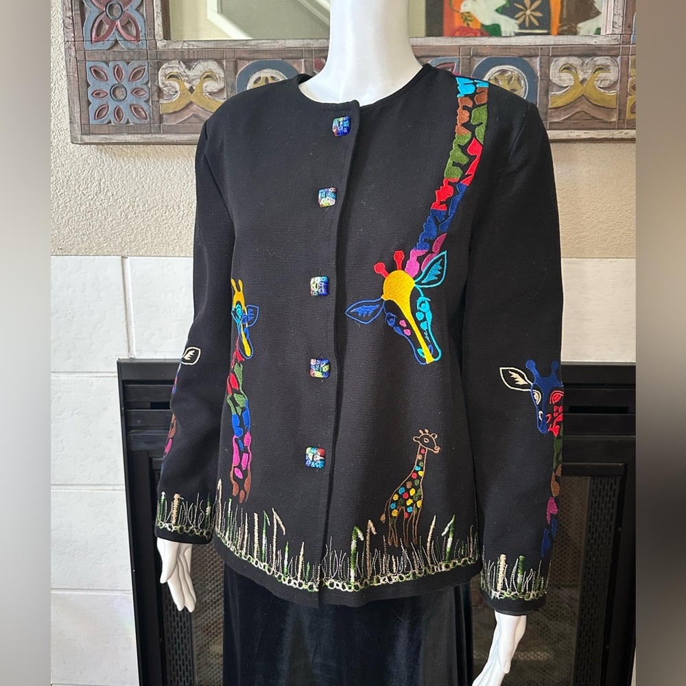 Vibrant Embroidered Black Blazer